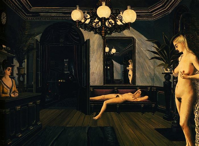 Paul Delvaux, Night Train, 1947, oil on canvas, The Museum of Modern Art, Toyama